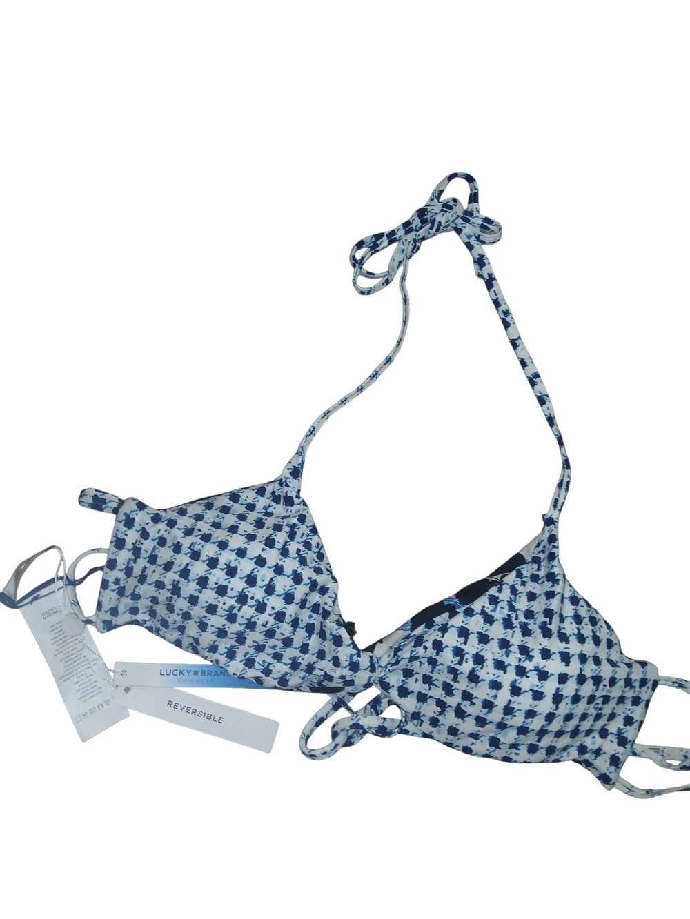Lucky Brand Reversible Blue Pattern Triangle Bikini Top